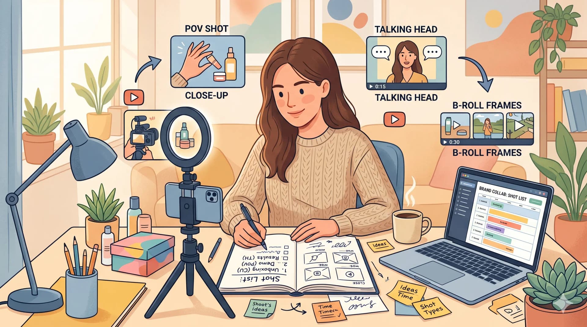 UGC creator planning a shot list at a desk
