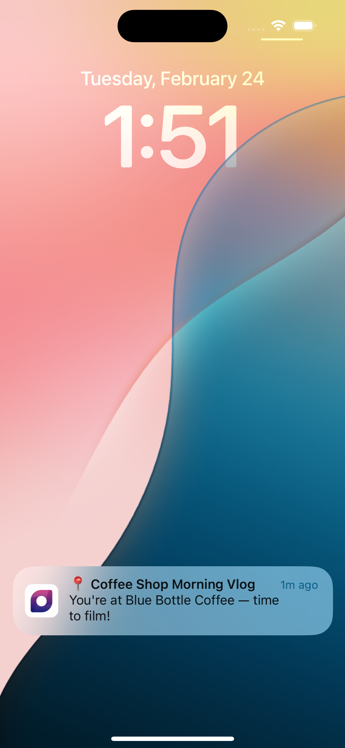 iOS notification reminding creator to film on arrival at location